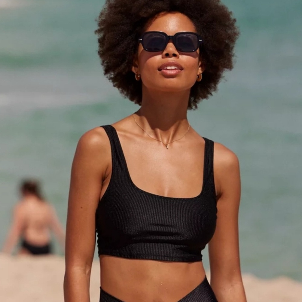 Aerie Size Large Shine Rib Longline Scoop Bikini Top